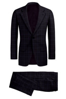 Image of a Burgundy & Sky-Blue Worsted Checks Merino Wool Suiting Fabric