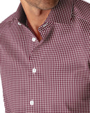 Image of a Burgundy Poplin Checks Giza Cotton Shirting Fabric