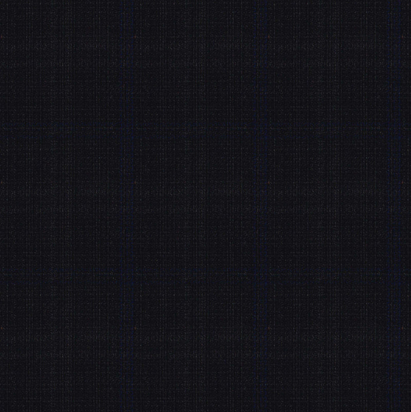 Image of a Charcoal & Blue Worsted Checks Merino Wool Suiting Fabric