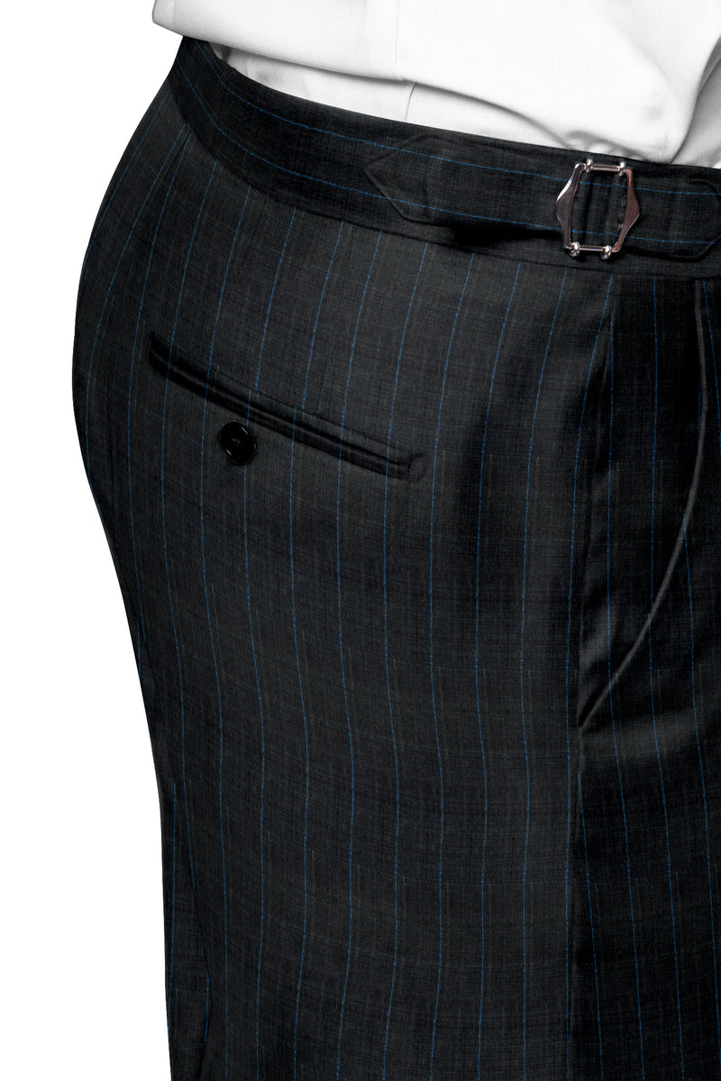 Image of a Charcoal & Blue Worsted Stripes Merino Wool Pants Fabric