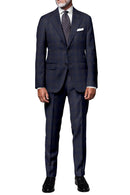 Image of a Charcoal & Navy-Blue Worsted Checks Merino Wool Suiting Fabric