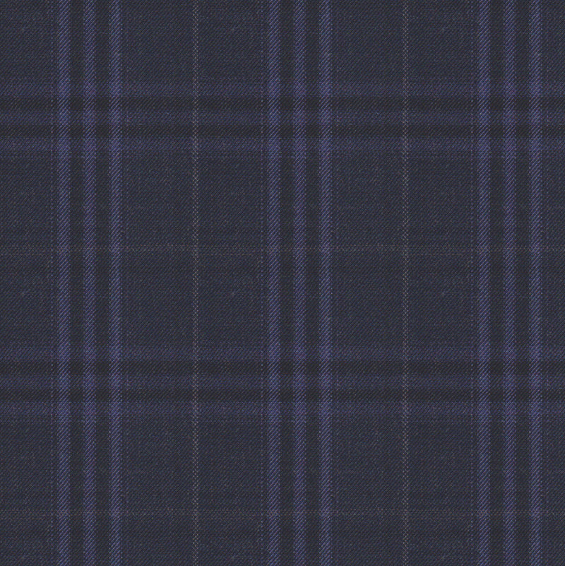 Image of a Charcoal & Purple Worsted Checks Merino Wool Pants Fabric