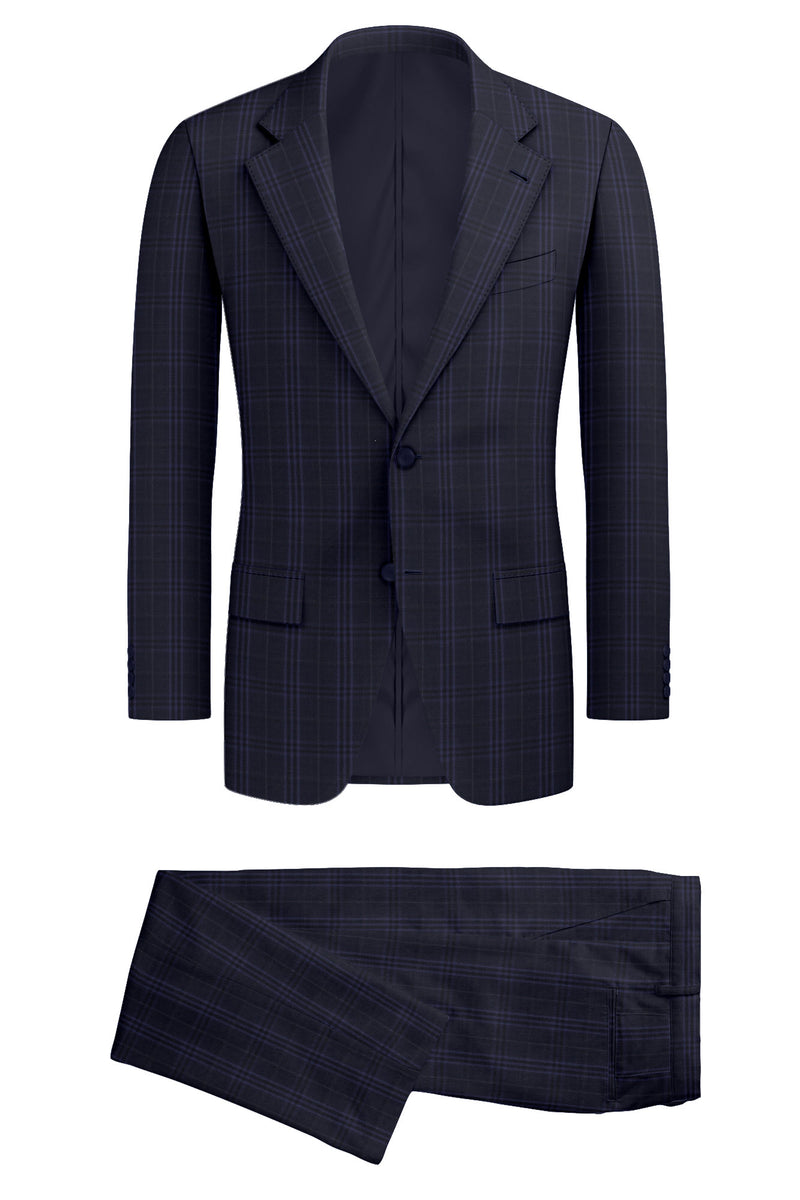Image of a Charcoal & Purple Worsted Checks Merino Wool Suiting Fabric