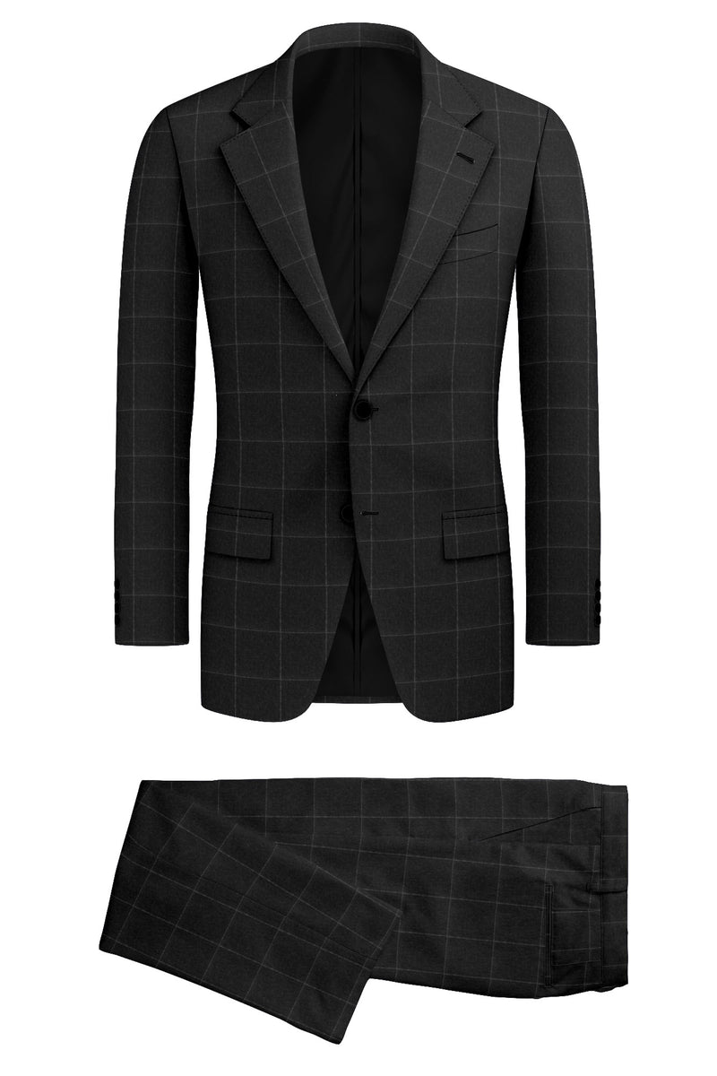 Image of a Charcoal & Silver Flannel Checks Merino Wool Suiting Fabric