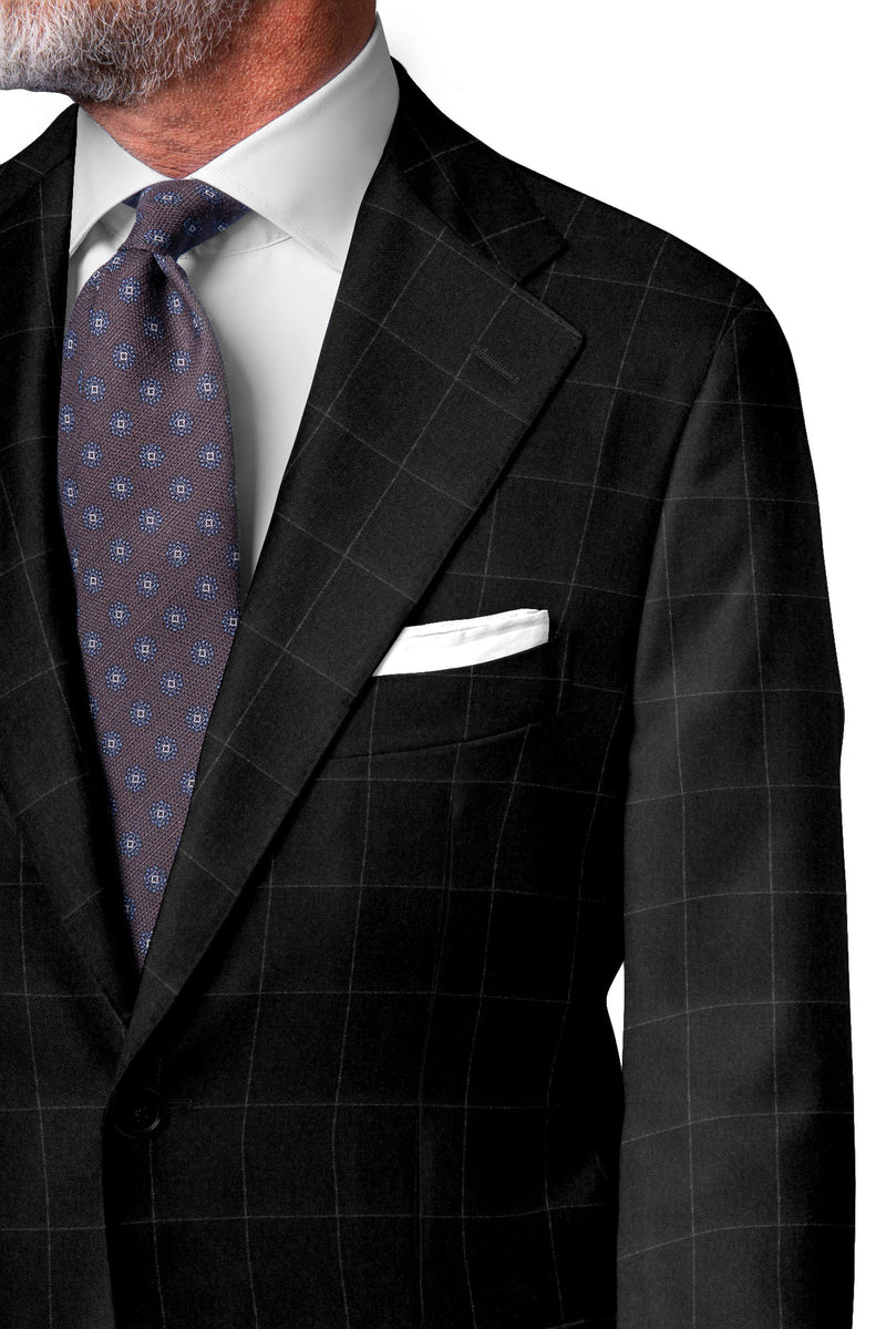Image of a Charcoal & Silver Flannel Checks Merino Wool Suiting Fabric