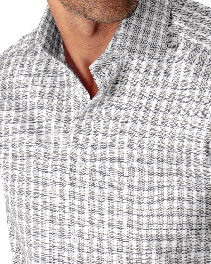 Image of a Charcoal & White Dobby Checks Giza Cotton Shirting Fabric