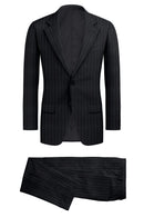 Image of a Charcoal & White Worsted Stripes Merino Wool Suiting Fabric