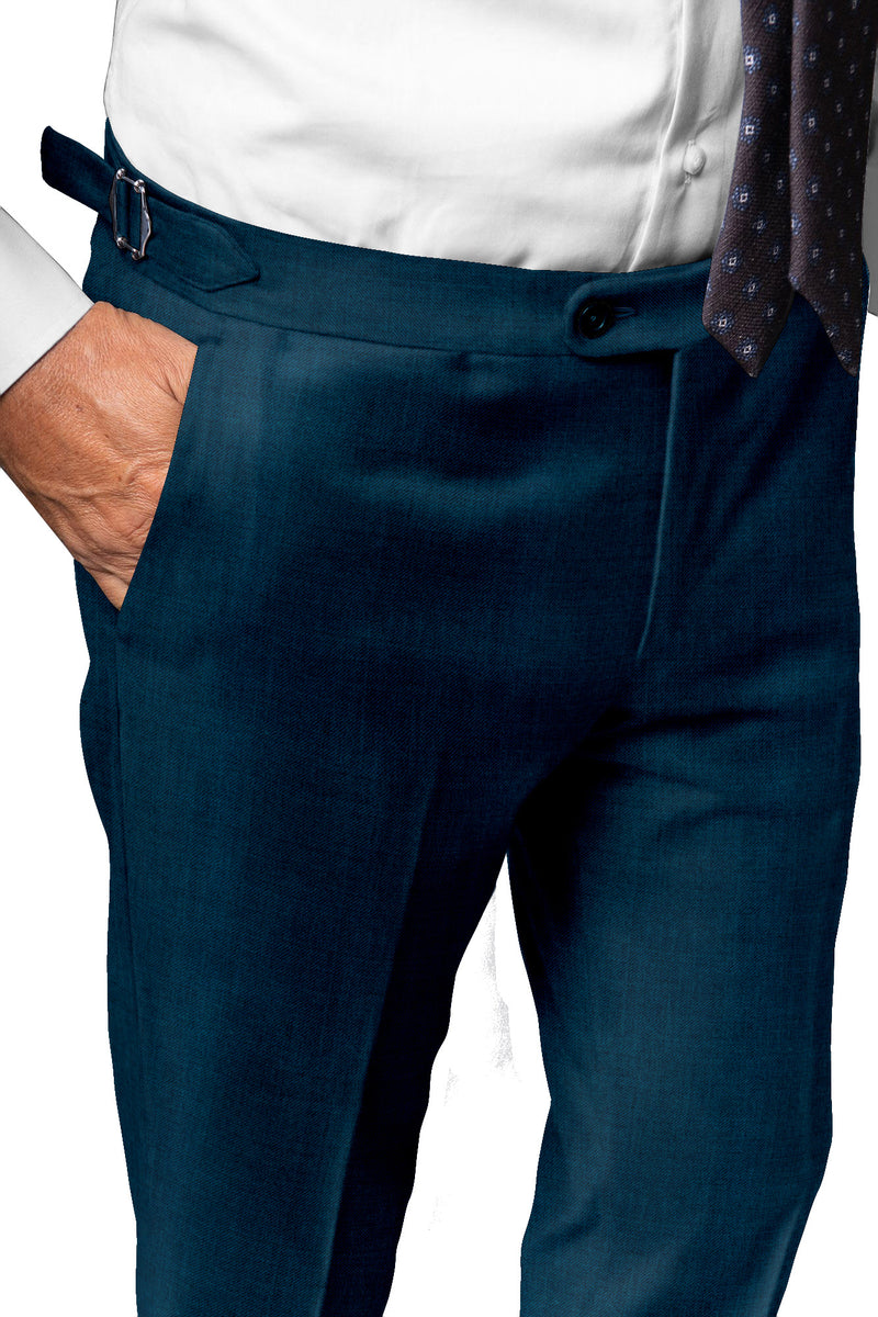 Image of a Green & Blue Worsted Twill Merino Wool Pants Fabric