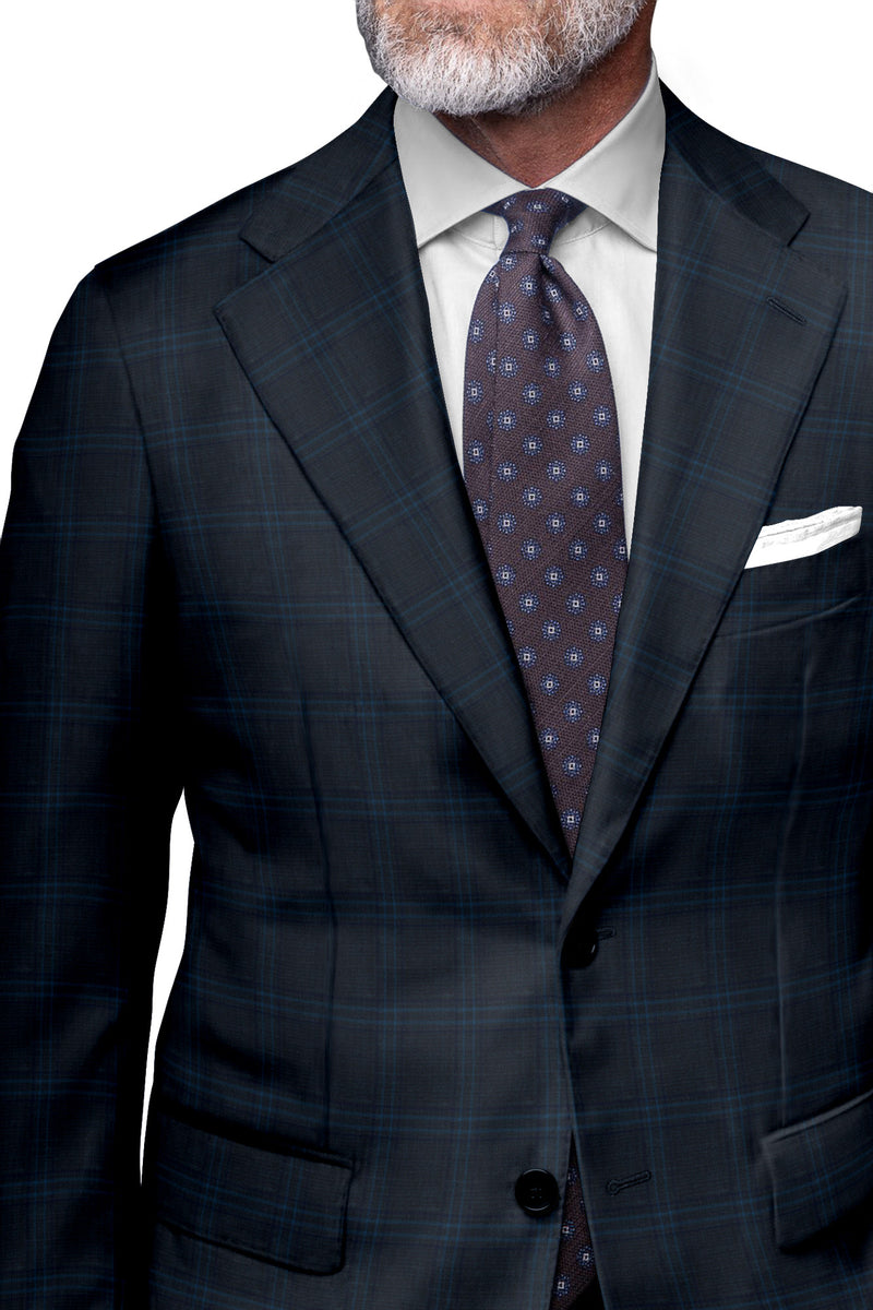 Image of a Green & Navy-Blue Worsted Checks Merino Wool Blazers Fabric