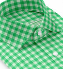 Image of a Green & White Oxford Checks Cotton Linen Blend Shirting Fabric