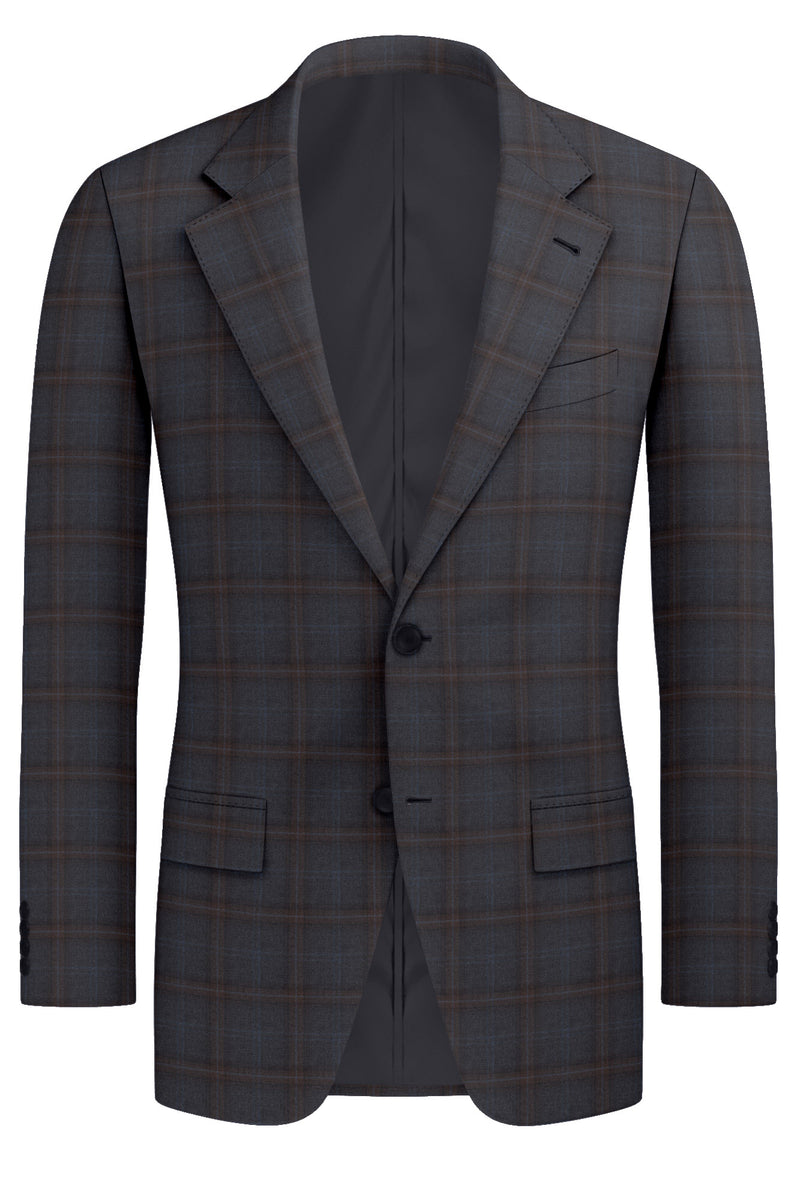 Image of a Grey & Blue Worsted Checks Merino Wool Blazers Fabric