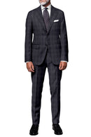 Image of a Grey & Blue Worsted Checks Merino Wool Pants Fabric