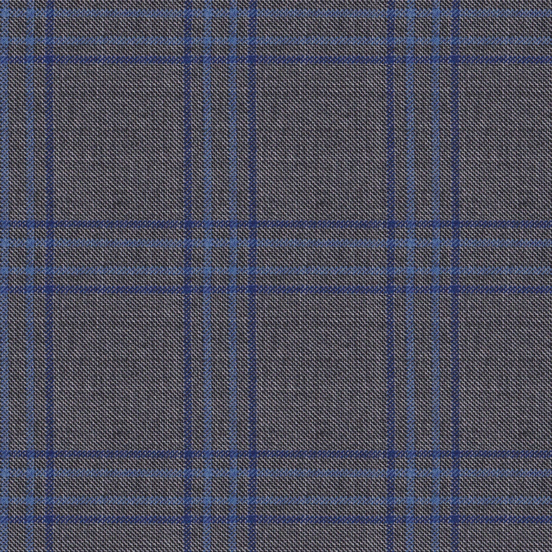 Image of a Grey & Blue Worsted Checks Merino Wool Pants Fabric