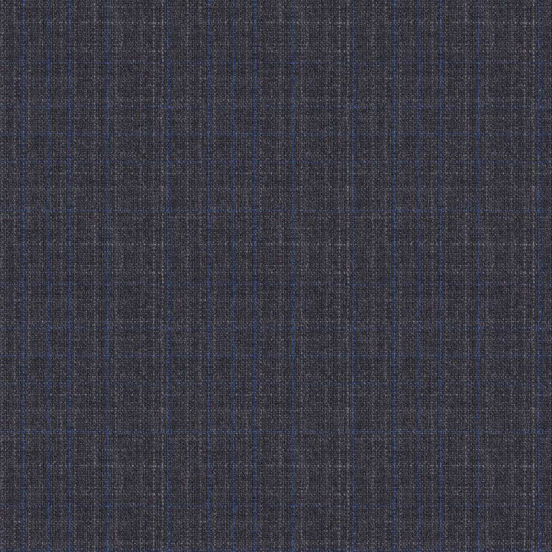 Image of a Grey & Blue Worsted Checks Merino Wool Suiting Fabric