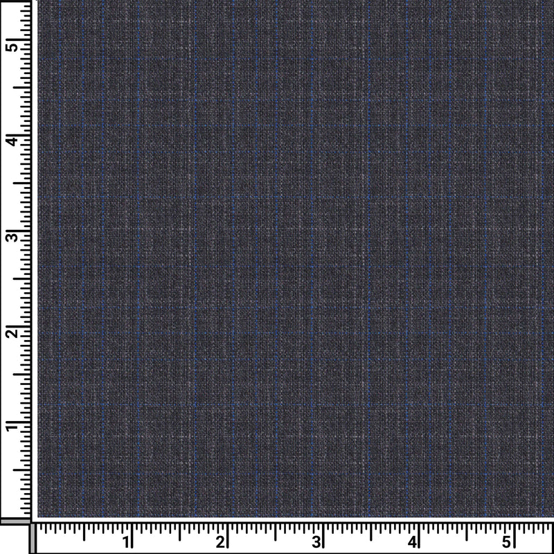 Image of a Grey & Blue Worsted Checks Merino Wool Suiting Fabric
