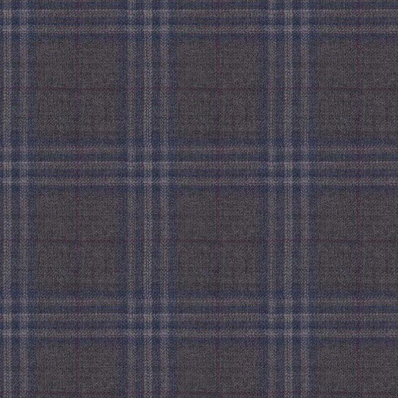 Image of a Grey & Blue Worsted Checks Merino Wool Suiting Fabric