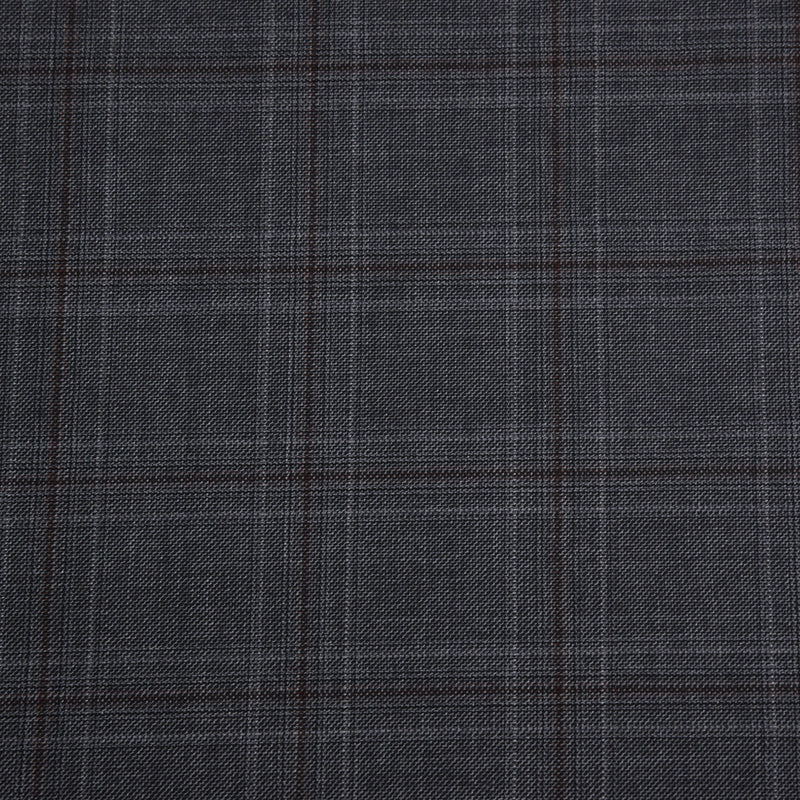 Image of a Grey & Burgundy Worsted Checks Merino Wool Pants Fabric