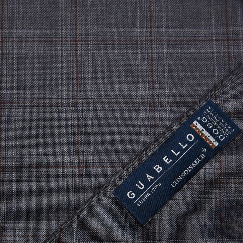Image of a Grey & Burgundy Worsted Checks Merino Wool Pants Fabric