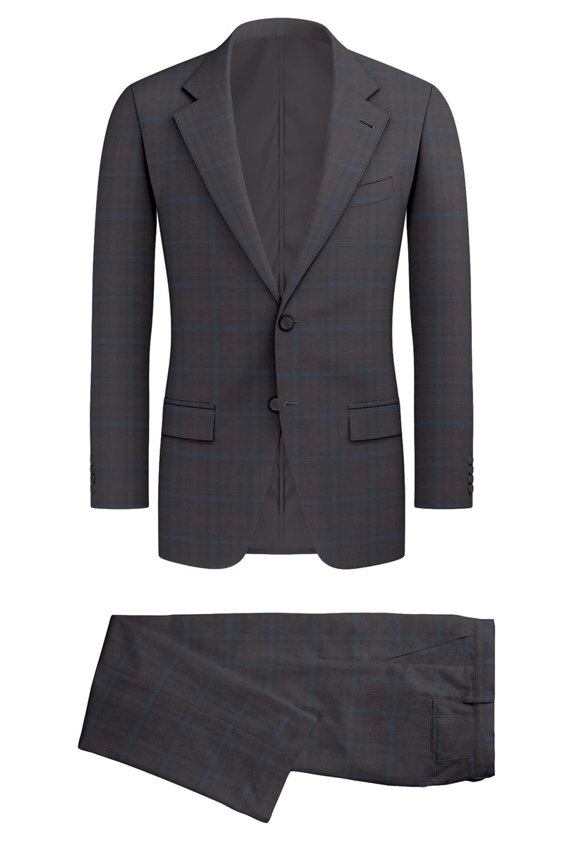Image of a Grey & Green Worsted Checks Merino Wool Suiting Fabric