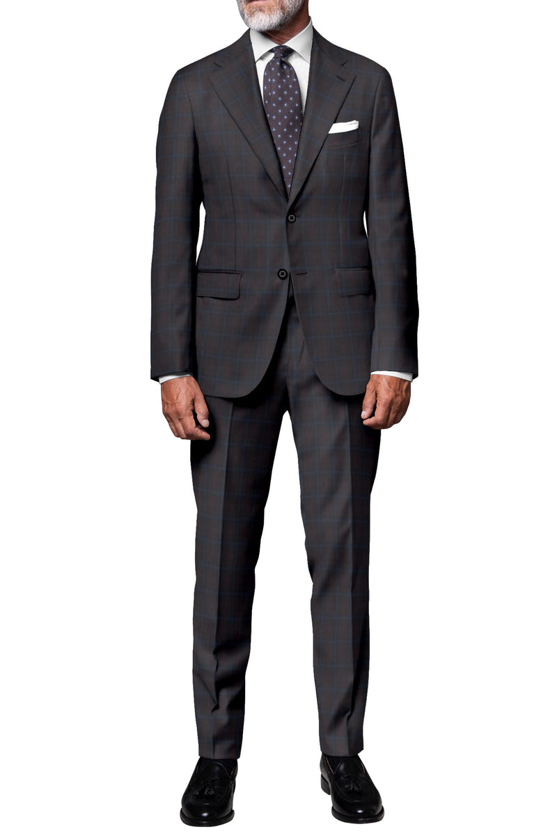 Image of a Grey & Green Worsted Checks Merino Wool Suiting Fabric