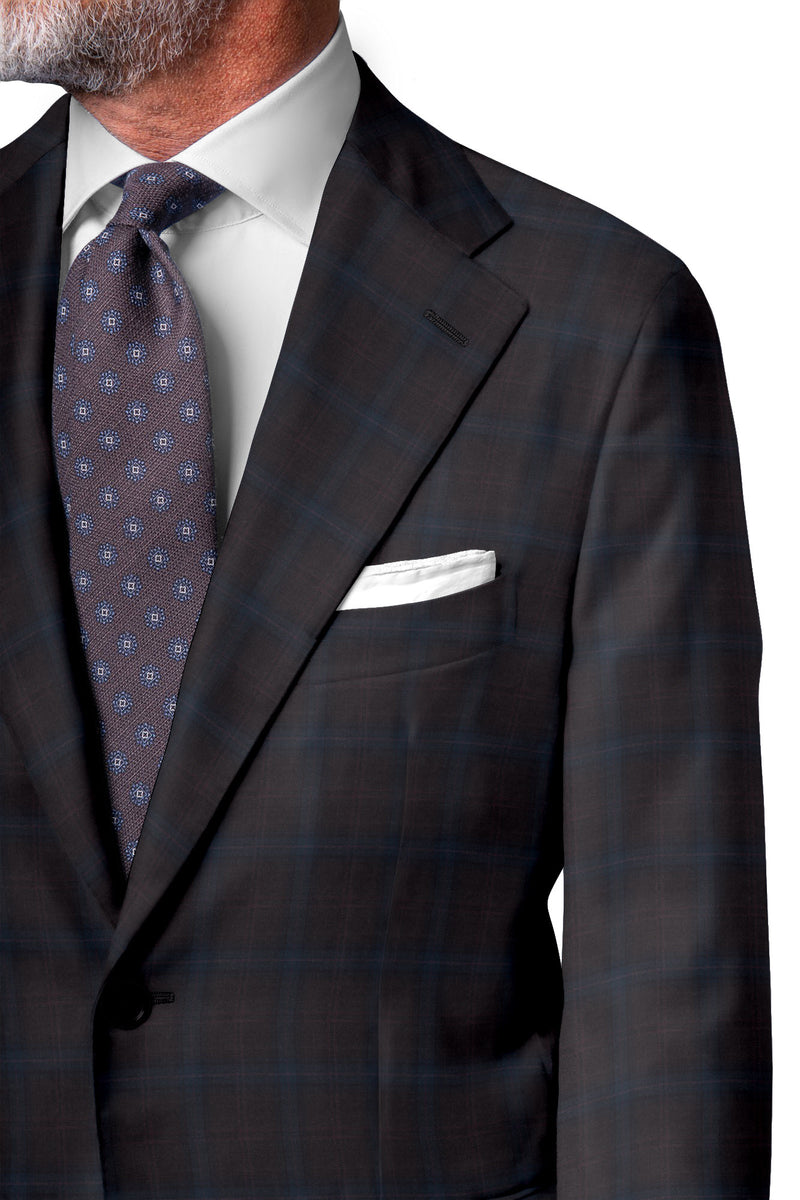 Image of a Grey & Green Worsted Checks Merino Wool Suiting Fabric