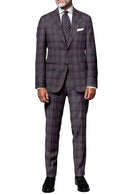 Image of a Grey & Maroon Worsted Checks Merino Wool Blazers Fabric