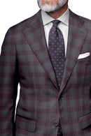 Image of a Grey & Maroon Worsted Checks Merino Wool Blazers Fabric