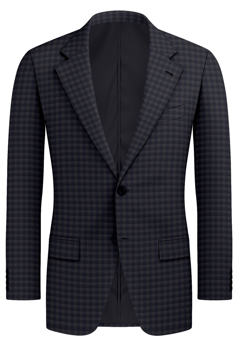 Image of a Grey & Mid-Blue Worsted Checks Merino Wool Blazers Fabric
