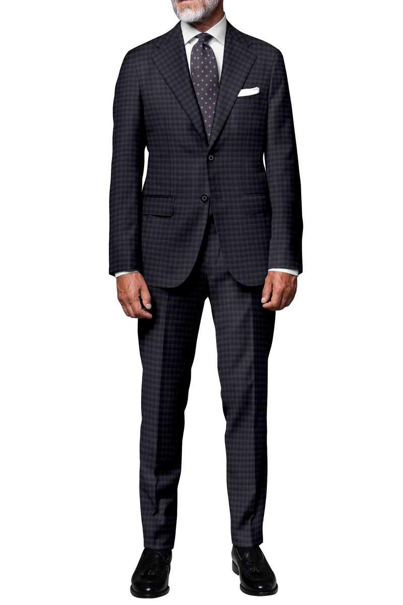 Image of a Grey & Mid-Blue Worsted Checks Merino Wool Blazers Fabric