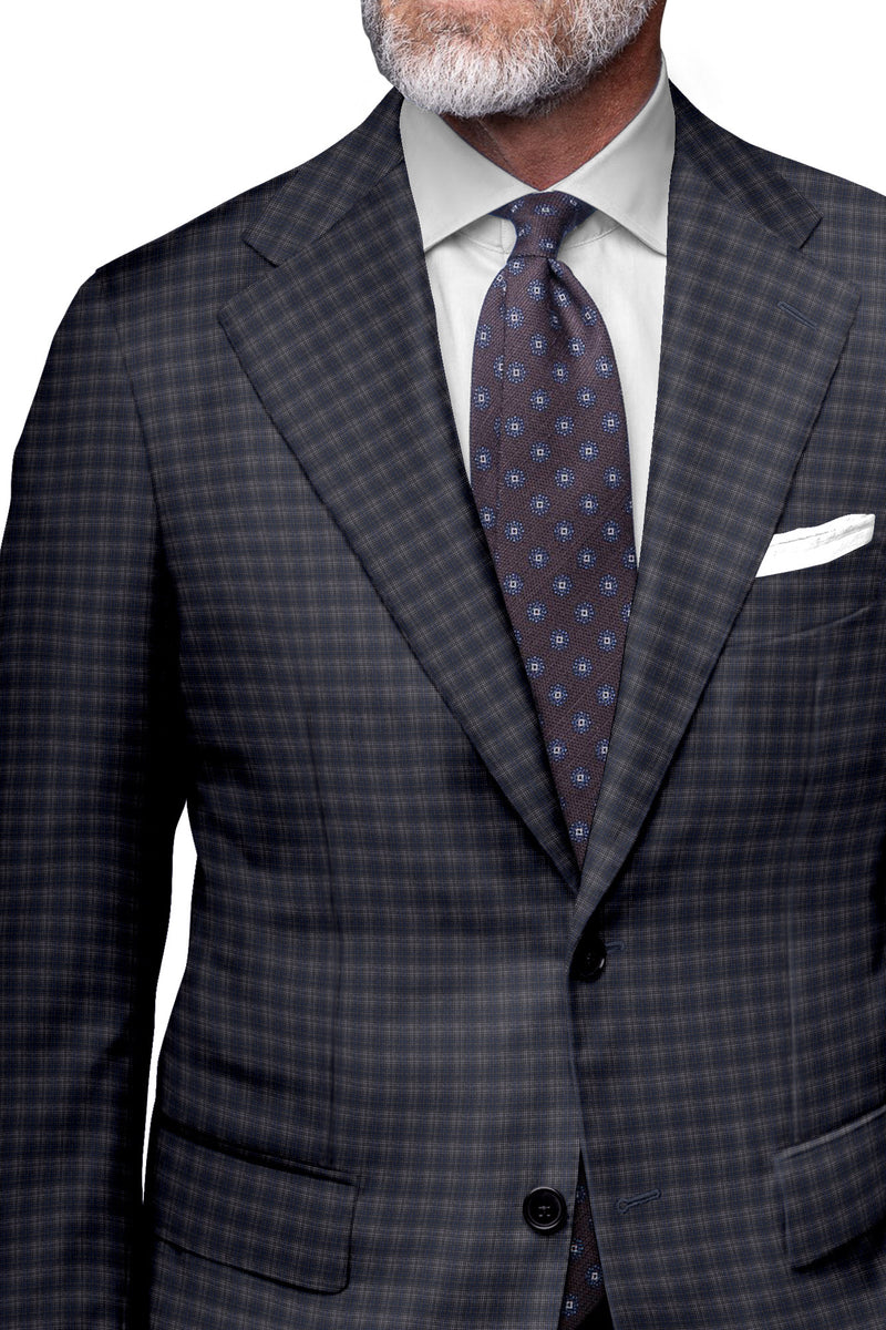 Image of a Grey & Mid-Blue Worsted Checks Merino Wool Blazers Fabric