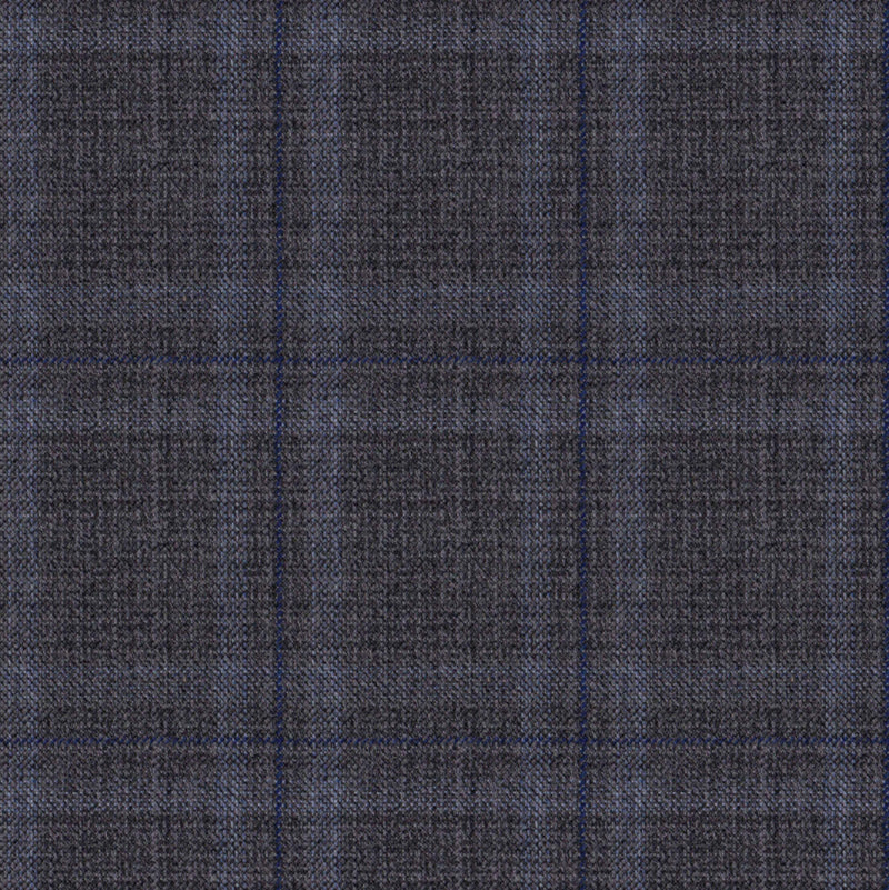 Image of a Grey & Mid-Blue Worsted Checks Merino Wool Blazers Fabric