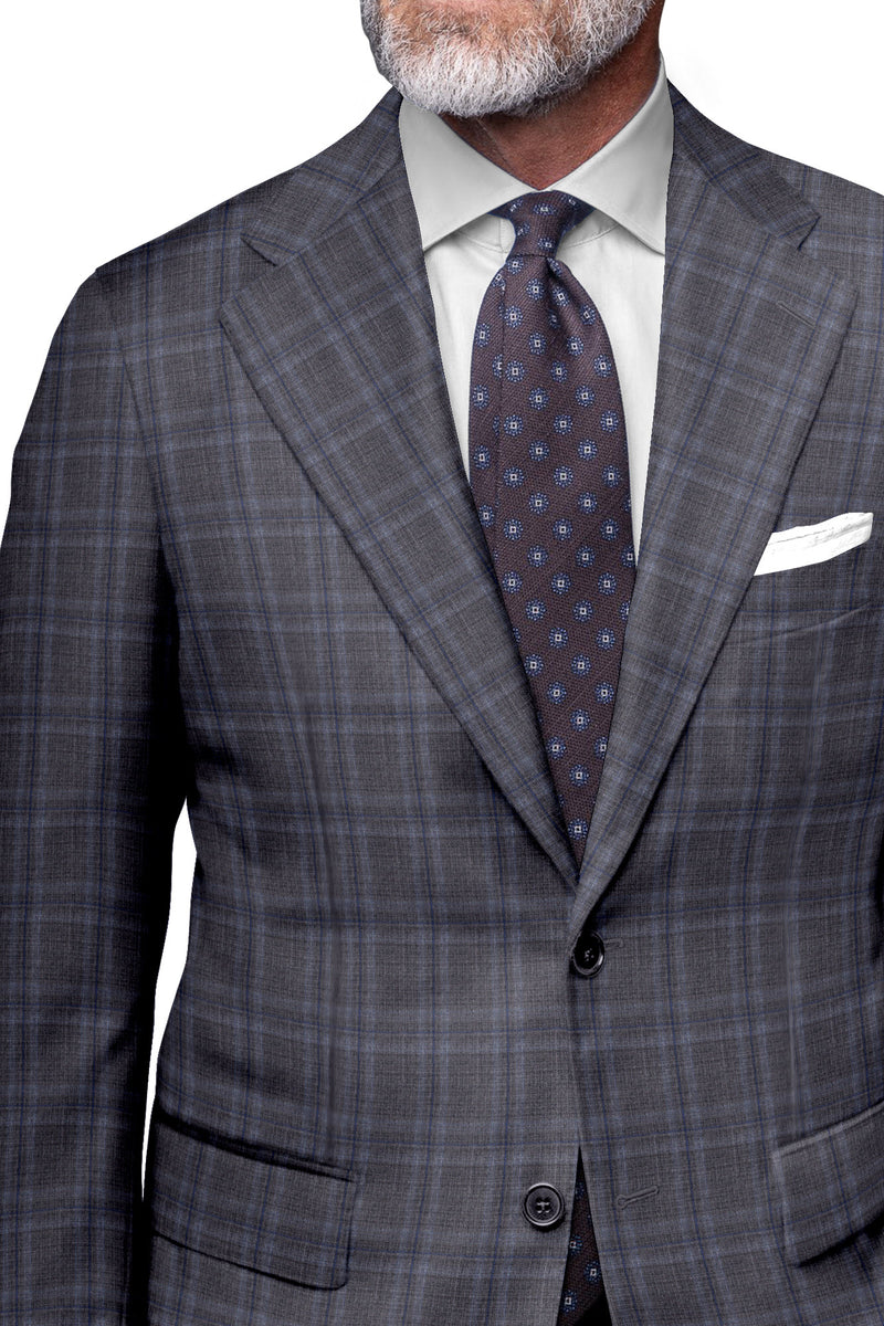 Image of a Grey & Mid-Blue Worsted Checks Merino Wool Blazers Fabric