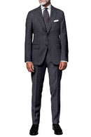 Image of a Grey & Mid-Blue Worsted Checks Merino Wool Pants Fabric