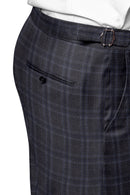 Image of a Grey & Mid-Blue Worsted Checks Merino Wool Pants Fabric