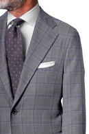 Image of a Grey & Purple Worsted Checks Merino Wool Blazers Fabric