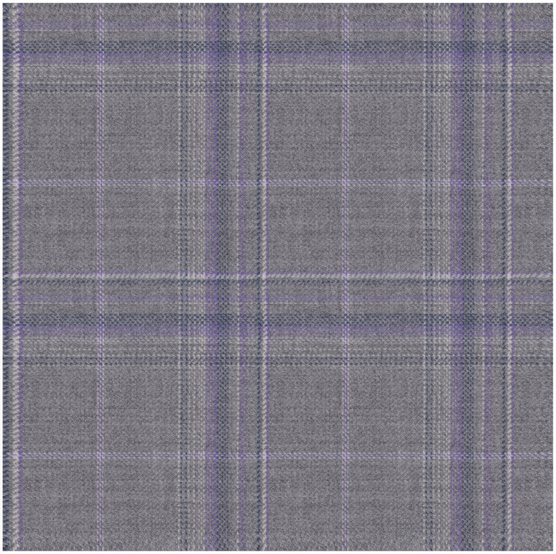 Image of a Grey & Purple Worsted Checks Merino Wool Suiting Fabric