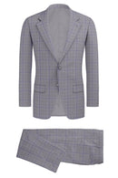 Image of a Grey & Purple Worsted Checks Merino Wool Suiting Fabric