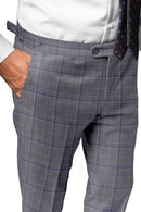 Image of a Grey & Purple Worsted Checks Merino Wool Suiting Fabric