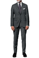 Image of a Grey & Silver Worsted Checks Merino Wool Suiting Fabric