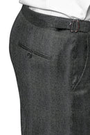 Image of a Grey Flannel Houndstooth Merino Wool Pants Fabric