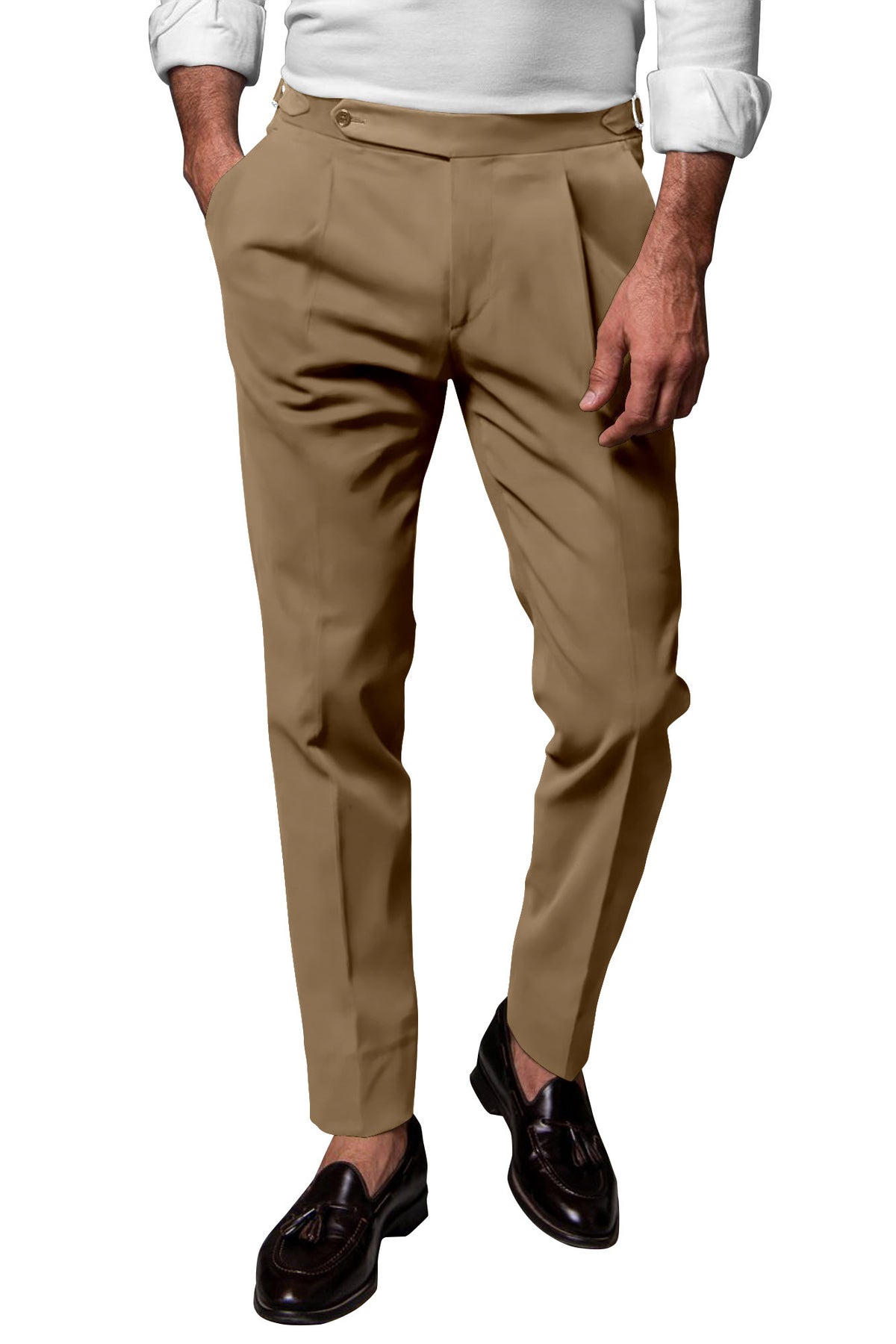 Shivas Khaki Poplin Solids Cotton Stretch Chinos Fabric (LS