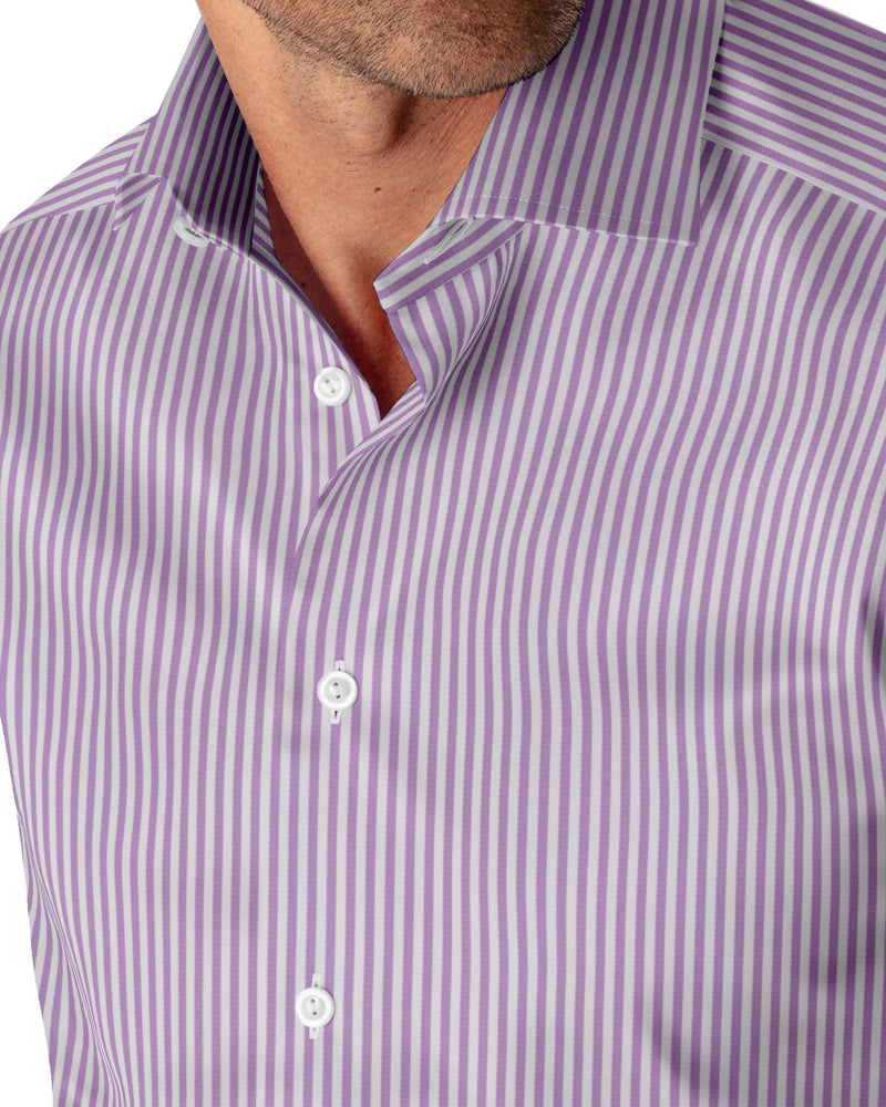 Image of a Lilac & White Poplin Stripes Giza Cotton Shirting Fabric
