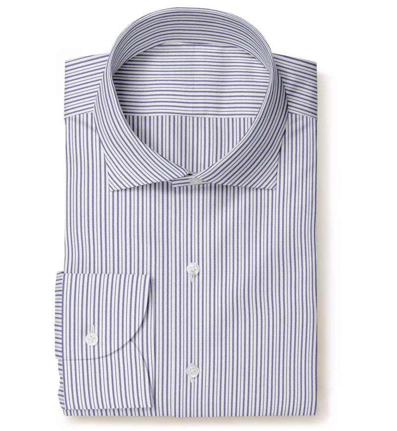 Lilac & White Twill Stripes Giza Cotton Shirting Fabric