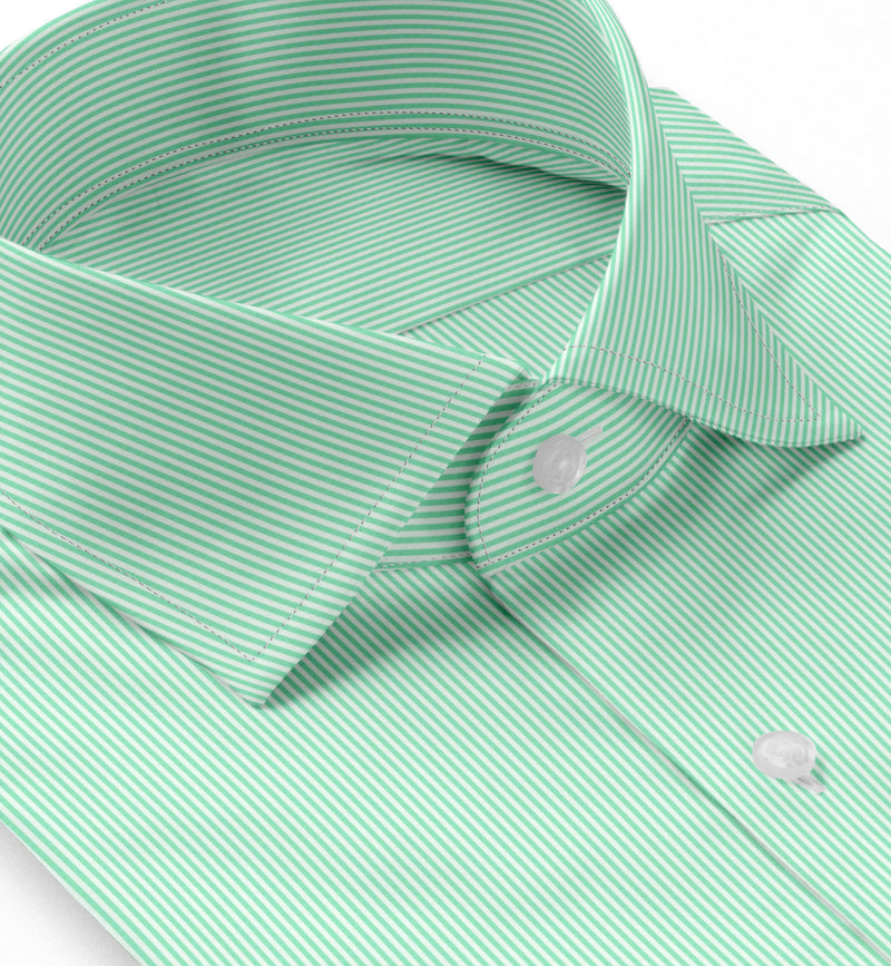 Image of a Lime & White Poplin Stripes Giza Cotton Shirting Fabric