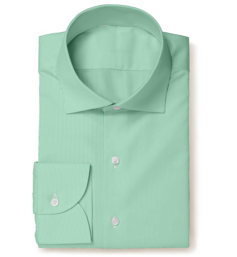 Image of a Lime & White Poplin Stripes Giza Cotton Shirting Fabric