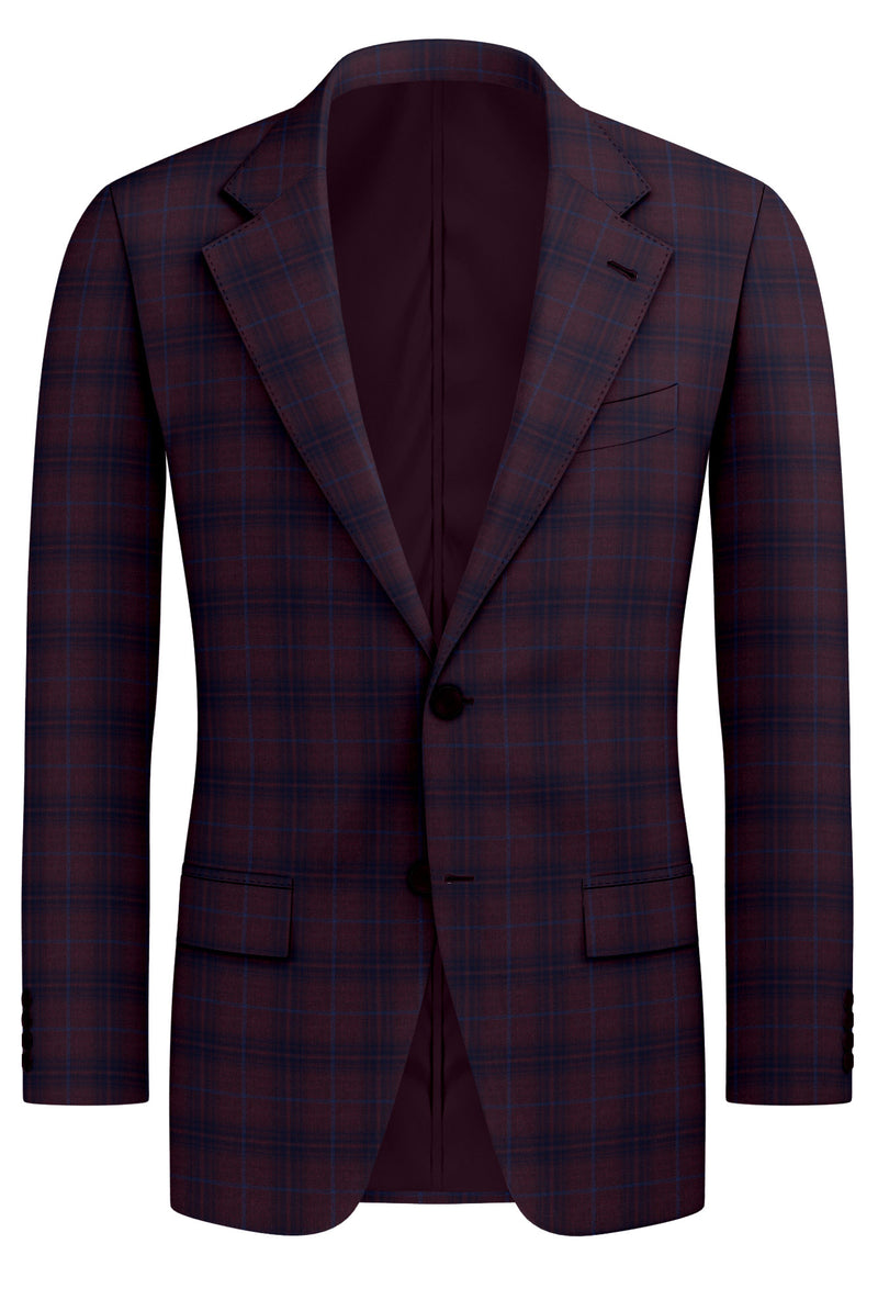 Image of a Maroon & Blue Worsted Checks Merino Wool Blazers Fabric