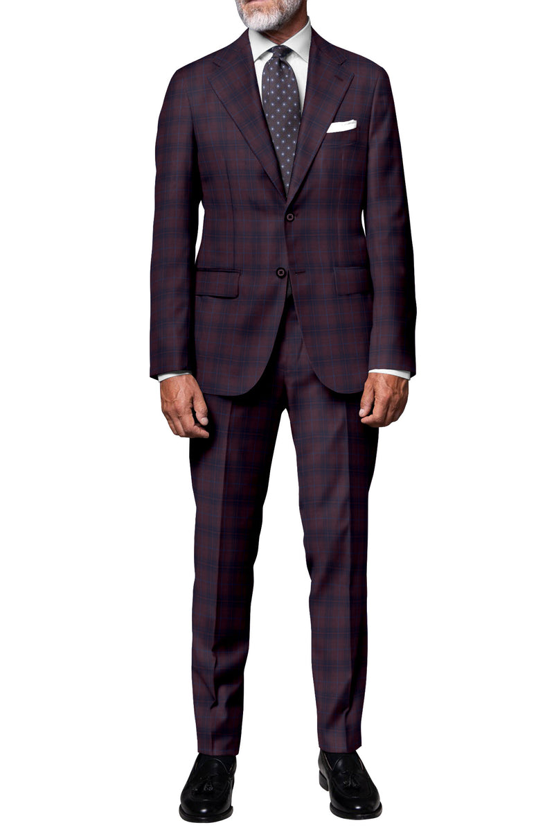 Image of a Maroon & Blue Worsted Checks Merino Wool Blazers Fabric