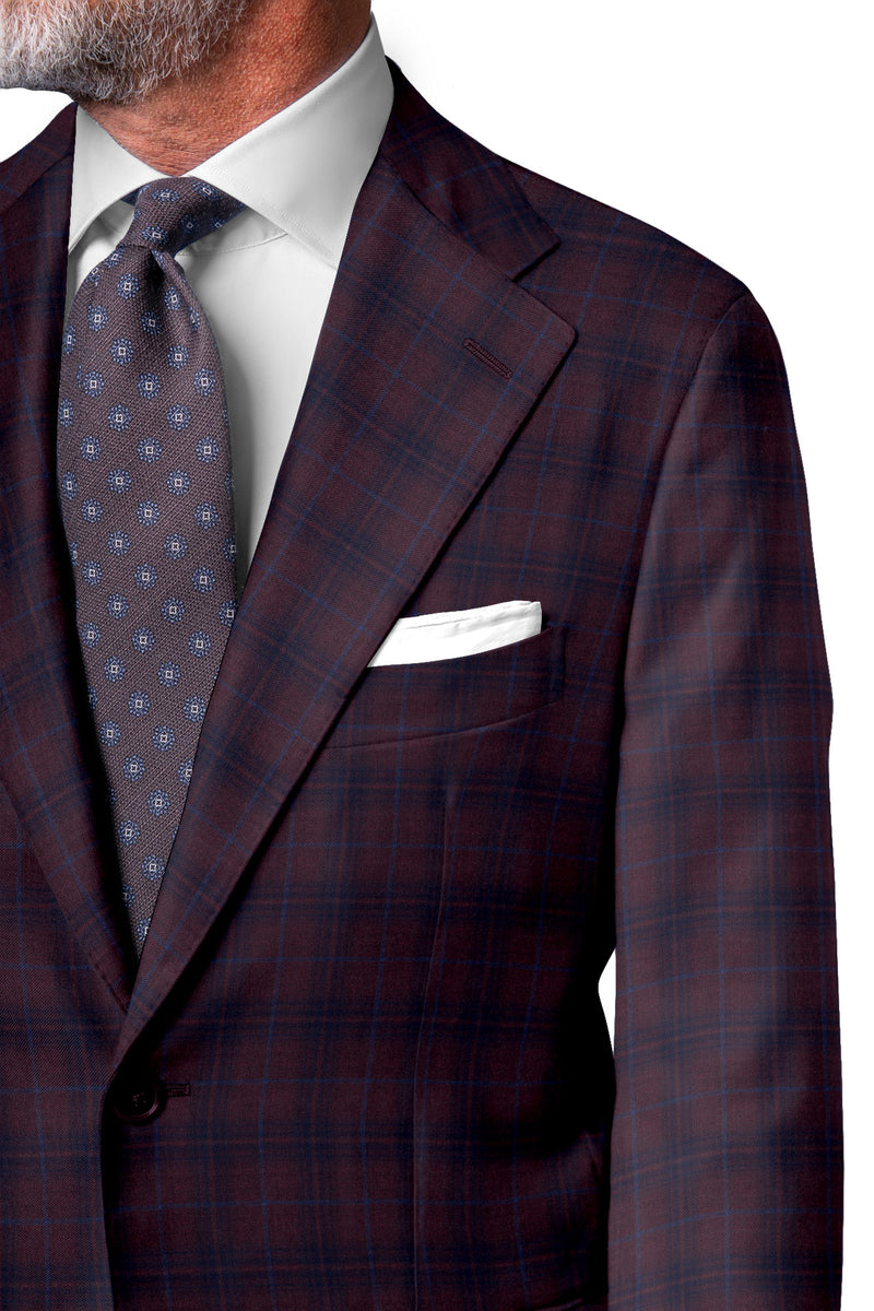 Image of a Maroon & Blue Worsted Checks Merino Wool Blazers Fabric