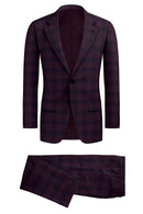 Image of a Maroon & Blue Worsted Checks Merino Wool Suiting Fabric