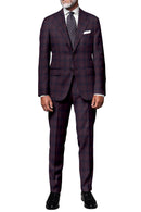 Image of a Maroon & Blue Worsted Checks Merino Wool Suiting Fabric